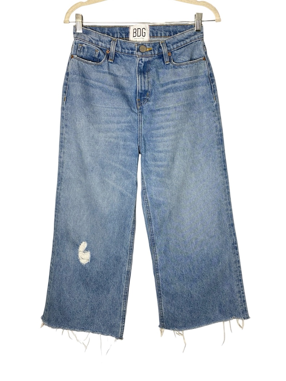 BDG Light Blue High Rise Wide-Leg Cropped Jeans with Raw Hem Size 27 Distressed